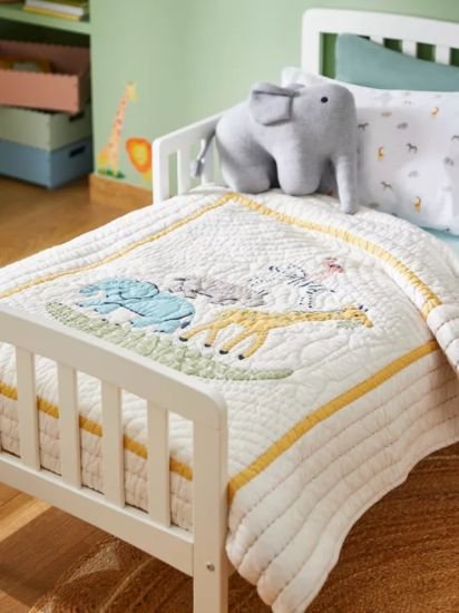 Quilted Cotbed Bedspread, 2.2 Tog, White/Multi